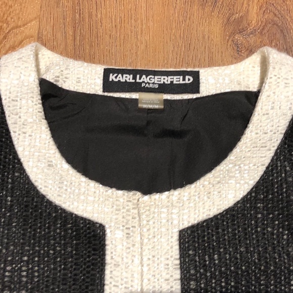 KARL LAGERFELD M MEDIUM BOLERO JACKET BLACK WHITE CROPPED OPEN FRONT BLAZER - Picture 6 of 13